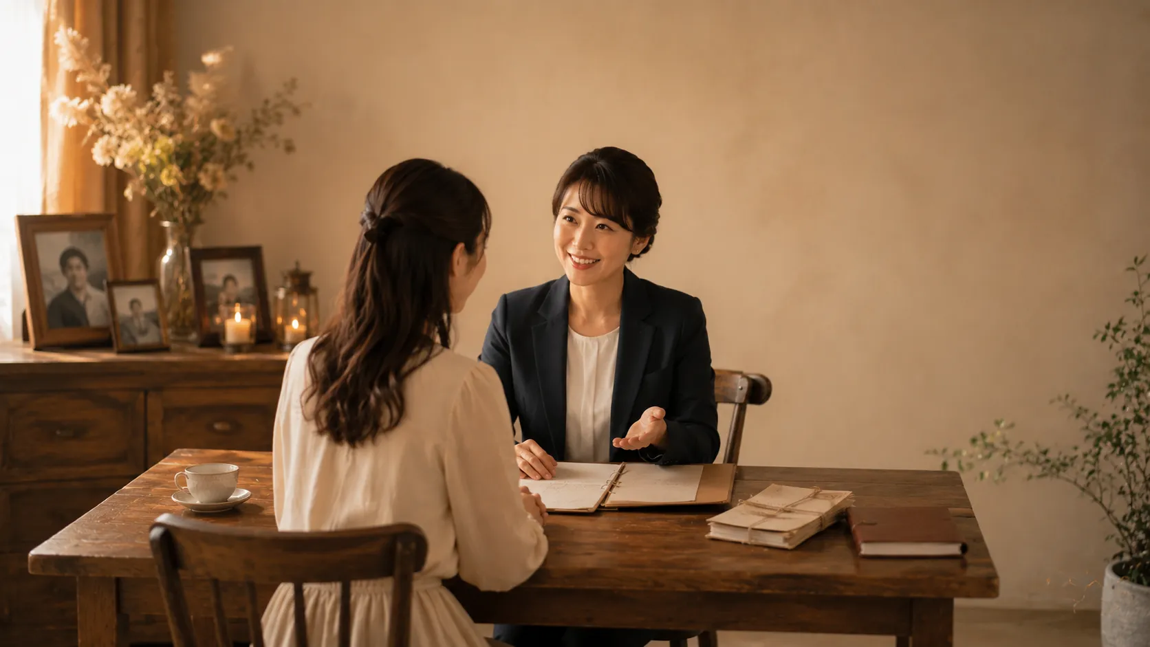 契約者とスタッフが対面で相談している様子
